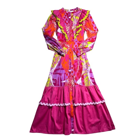 Alden Adair Pink Long Sleeve Button Down Midi Dress Womens XS